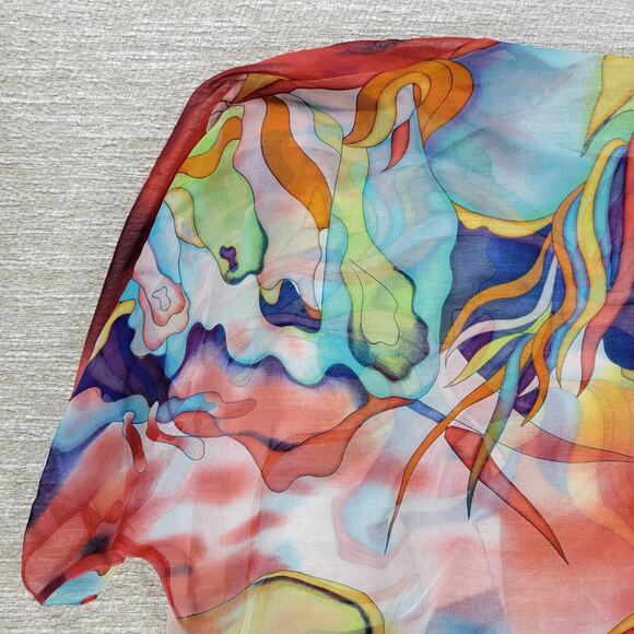 Cocoon House Kimono Silk Top Womens S/M Watercolor Swirl Side Tie Art To Wear - Picture 13 of 16